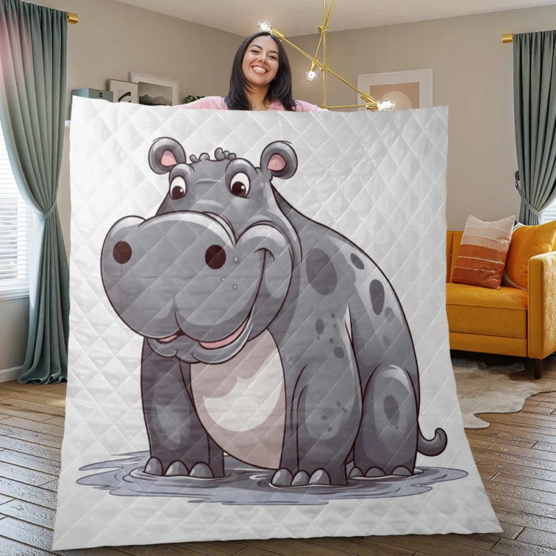 Smiling Hippo in the Water Quilt Blanket