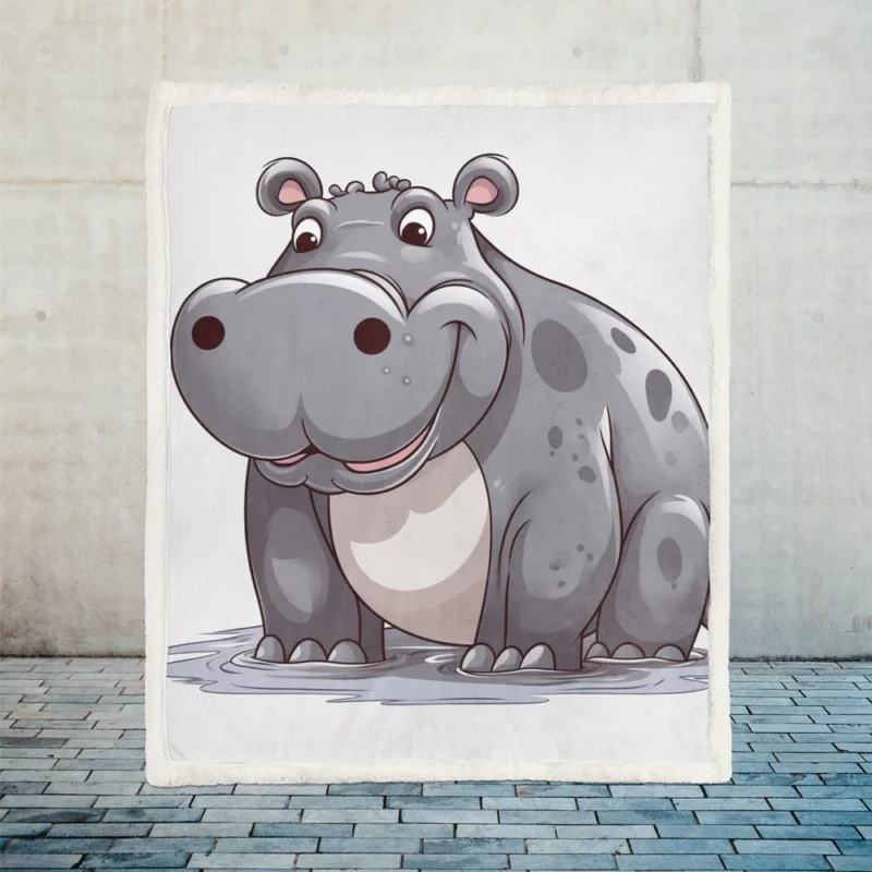 Smiling Hippo in the Water Sherpa Fleece Blanket