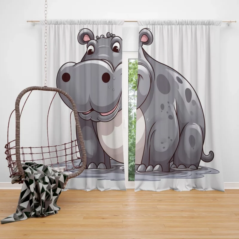 Smiling Hippo in the Water Window Curtain