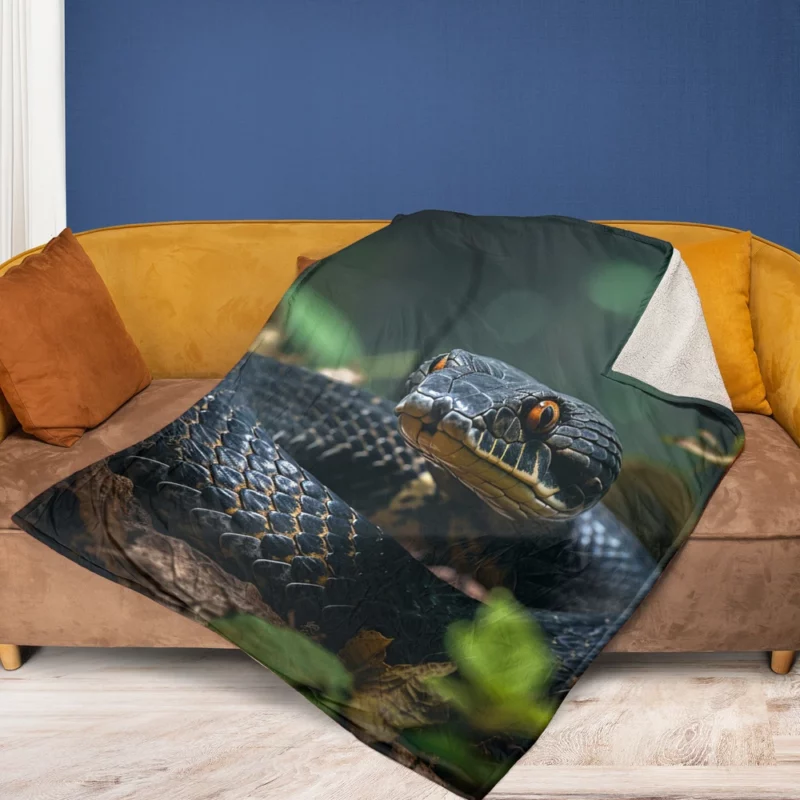 Snake With Yellow Eyes Fleece Blanket 1