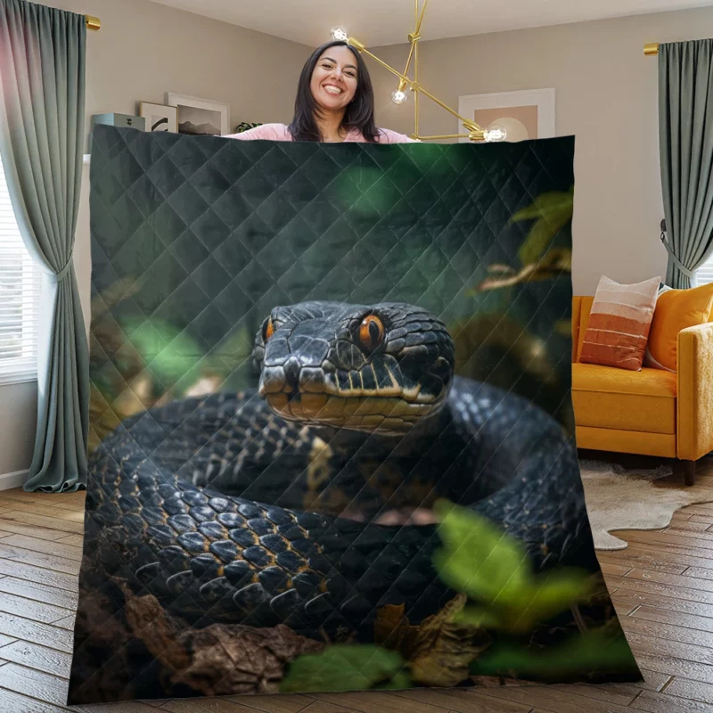 Snake With Yellow Eyes Quilt Blanket