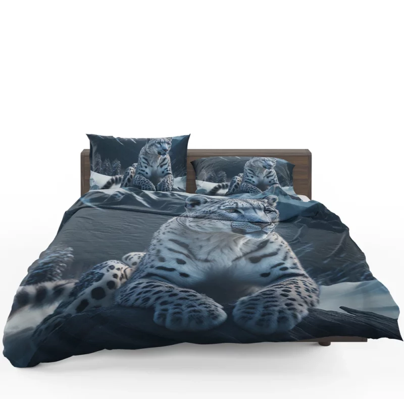 Snow Leopard Resting on Mountain Rocks Bedding Set 1