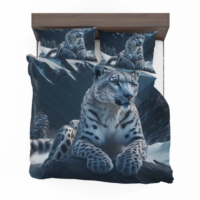 Snow Leopard Resting on Mountain Rocks Bedding Set 2