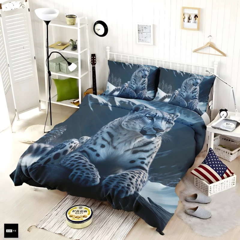 Snow Leopard Resting on Mountain Rocks Bedding Set