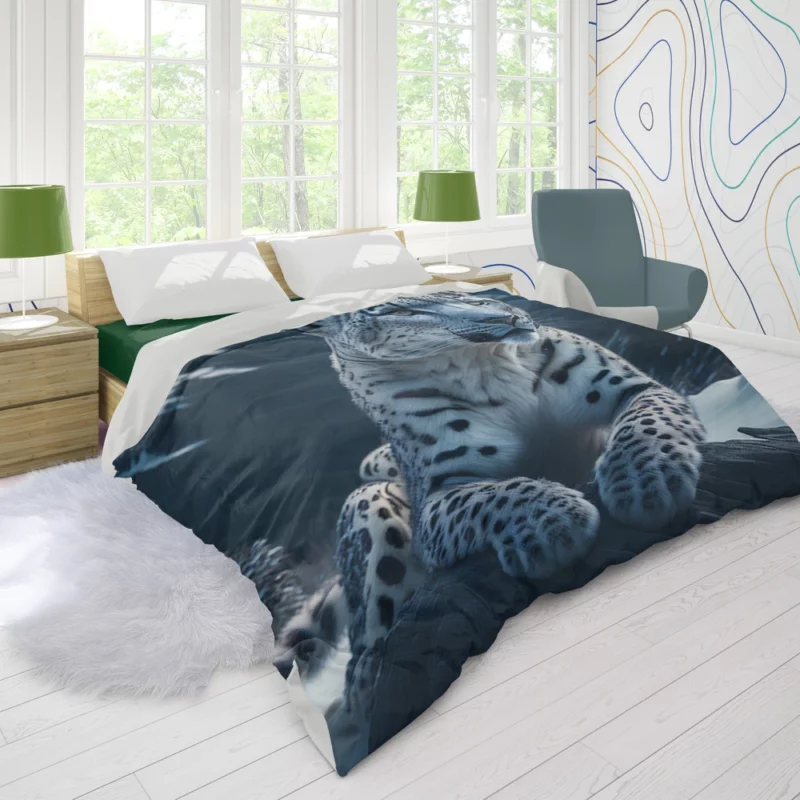 Snow Leopard Resting on Mountain Rocks Duvet Cover