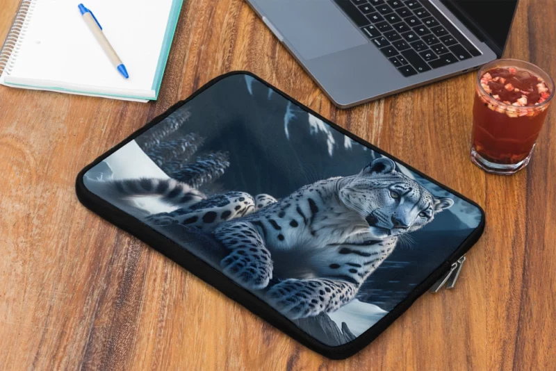 Snow Leopard Resting on Mountain Rocks Laptop Sleeve 2