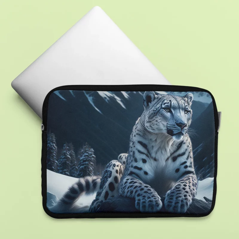 Snow Leopard Resting on Mountain Rocks Laptop Sleeve