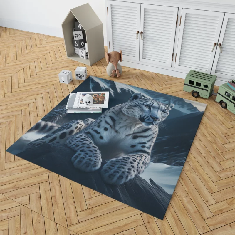 Snow Leopard Resting on Mountain Rocks Rug 1