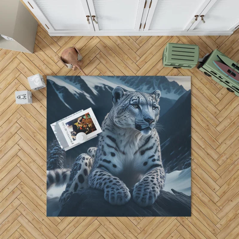 Snow Leopard Resting on Mountain Rocks Rug