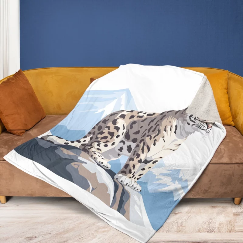 Snow Leopard in 2D Illustration Fleece Blanket 1