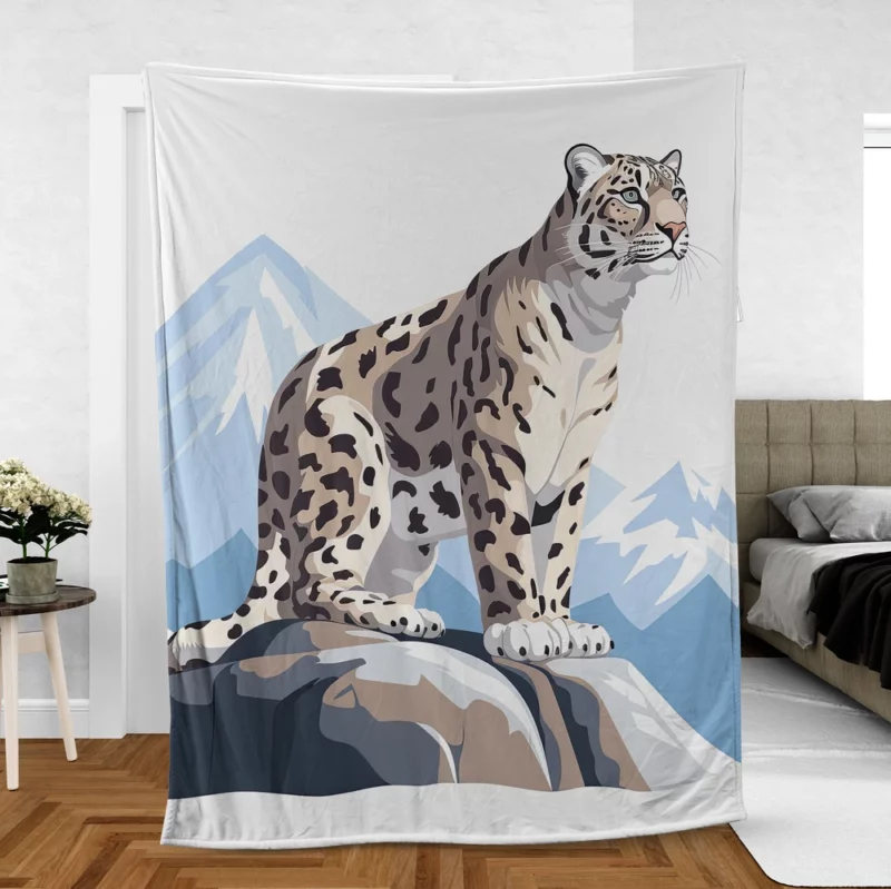 Snow Leopard in 2D Illustration Fleece Blanket