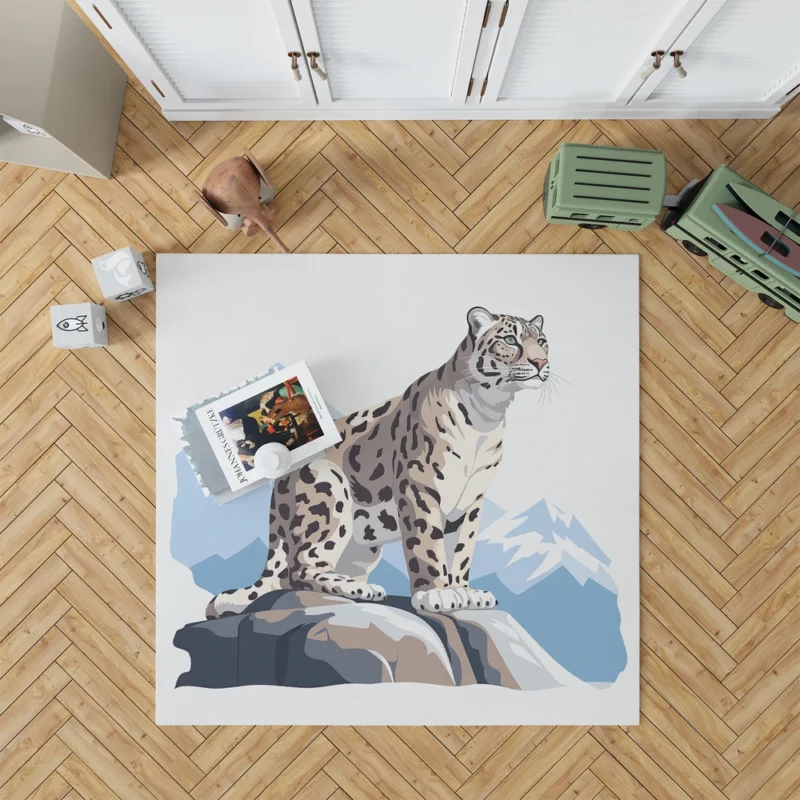 Snow Leopard in 2D Illustration Rug