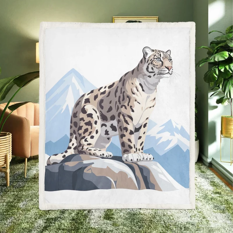 Snow Leopard in 2D Illustration Sherpa Fleece Blanket