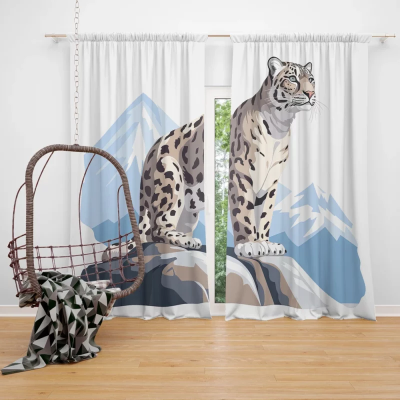 Snow Leopard in 2D Illustration Window Curtain