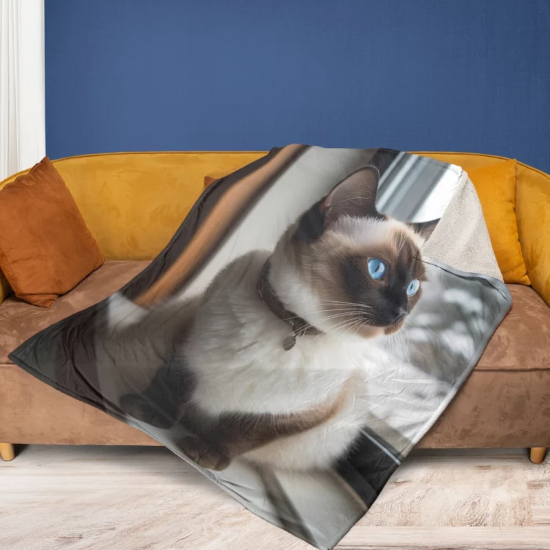 Snowshoe Cat on Windowsill Fleece Blanket 1