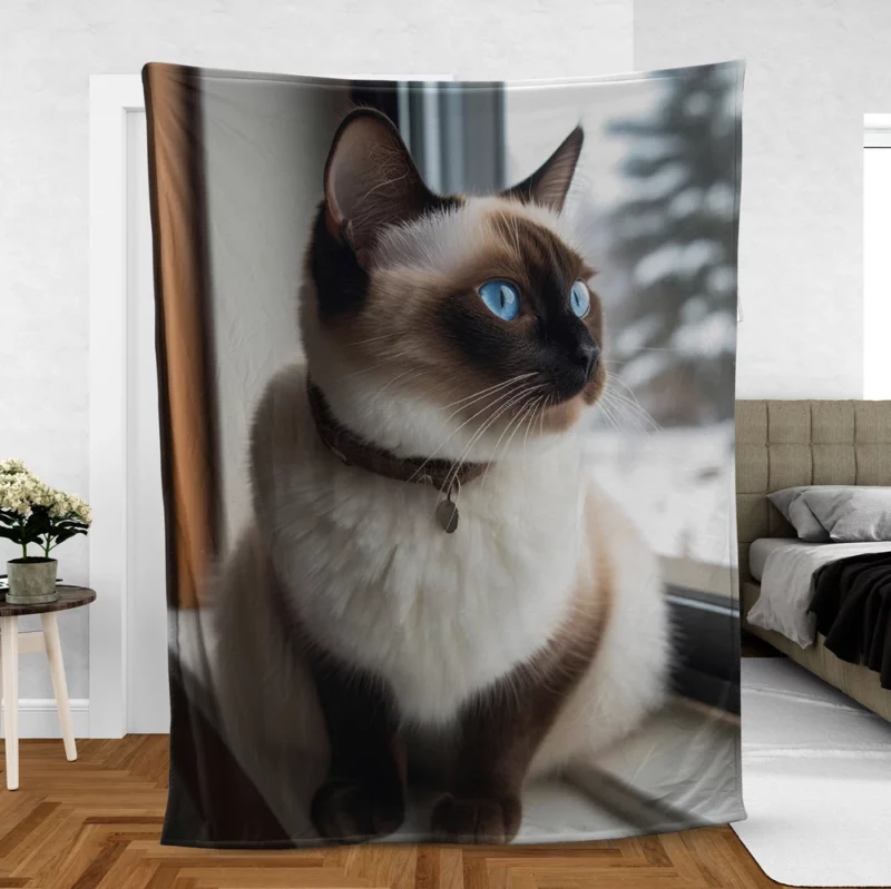 Snowshoe Cat on Windowsill Fleece Blanket