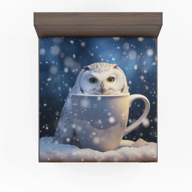 Snowy Owl Mug Mockup Fitted Sheet