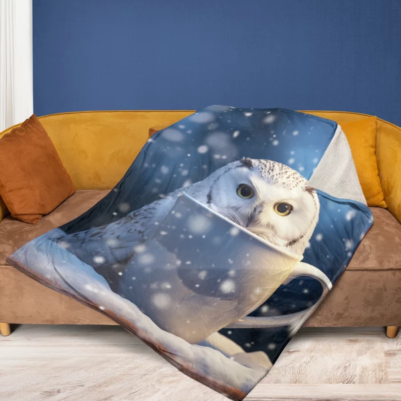 Snowy Owl Mug Mockup Fleece Blanket 1