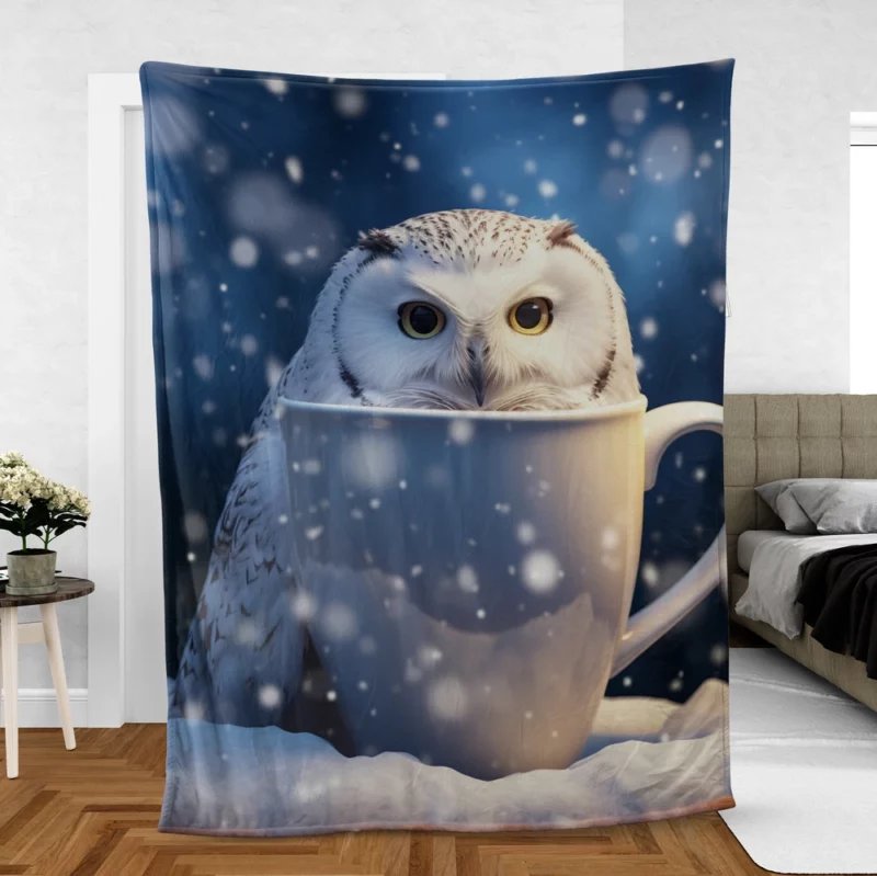 Snowy Owl Mug Mockup Fleece Blanket