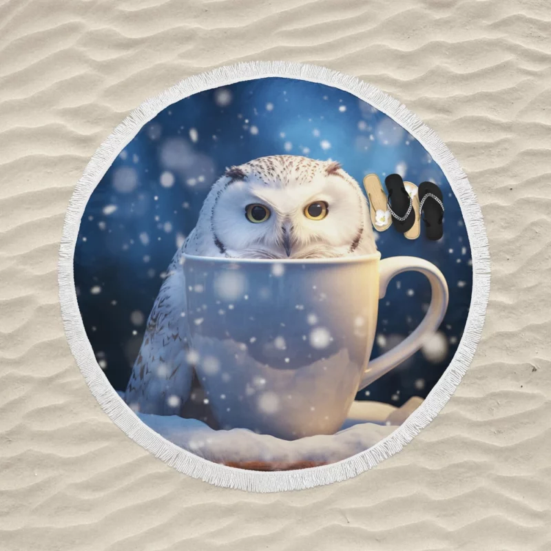 Snowy Owl Mug Mockup Round Beach Towel