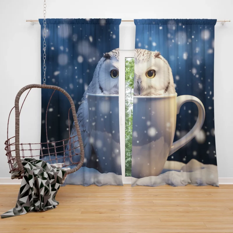 Snowy Owl Mug Mockup Window Curtain