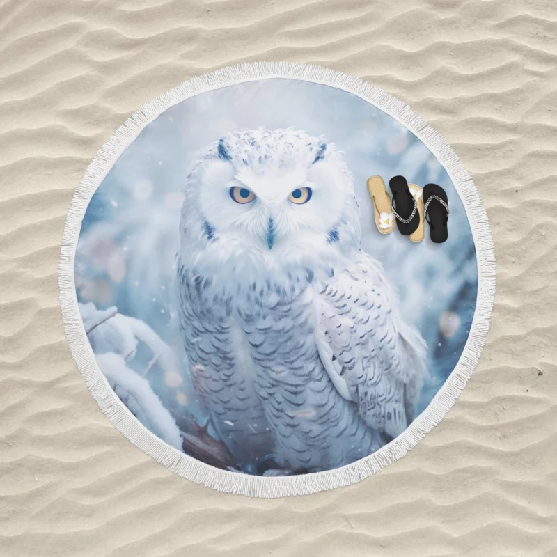 Snowy Owl Portrait Round Beach Towel