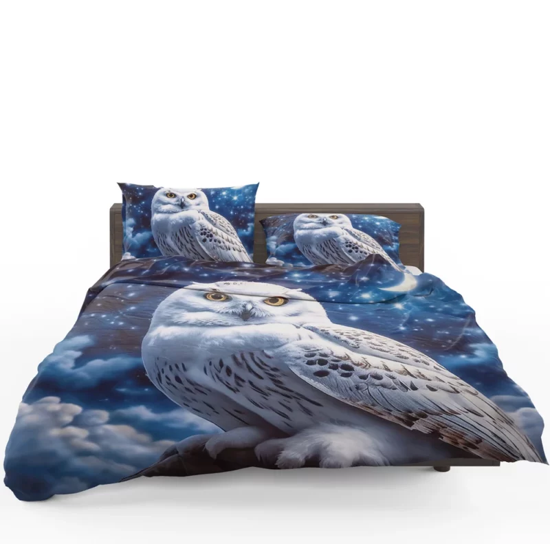 Snowy Owl Under Night Sky Bedding Set 1