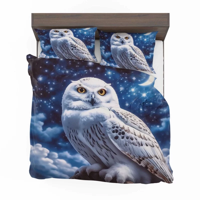 Snowy Owl Under Night Sky Bedding Set 2