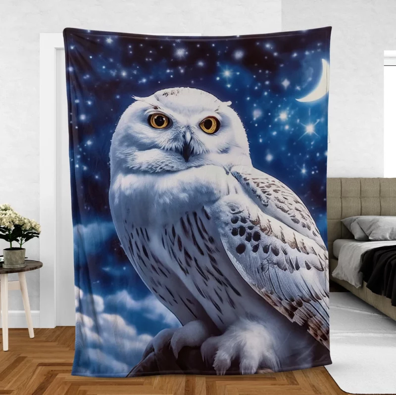 Snowy Owl Under Night Sky Fleece Blanket