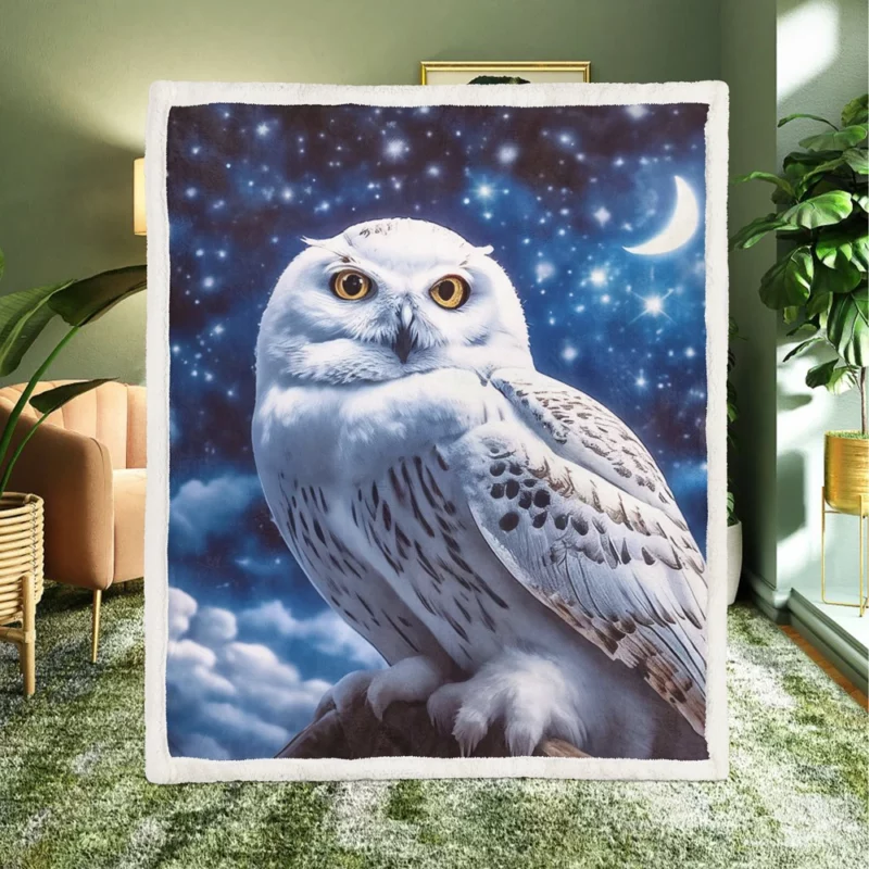 Snowy Owl Under Night Sky Sherpa Fleece Blanket