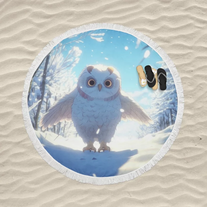 Snowy Owl Wallpaper Round Beach Towel