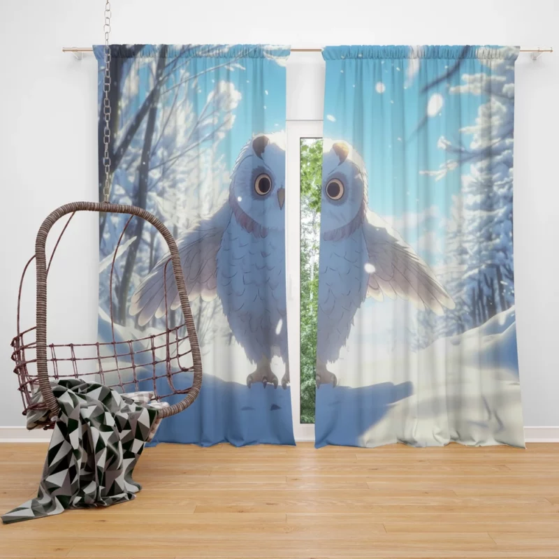 Snowy Owl Wallpaper Window Curtain