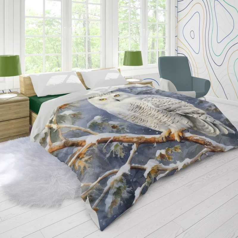 Snowy Owl in Snowy Forest Duvet Cover