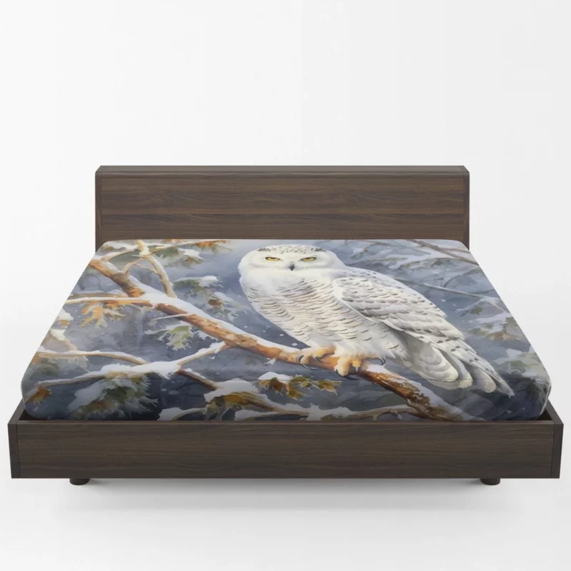 Snowy Owl in Snowy Forest Fitted Sheet 1