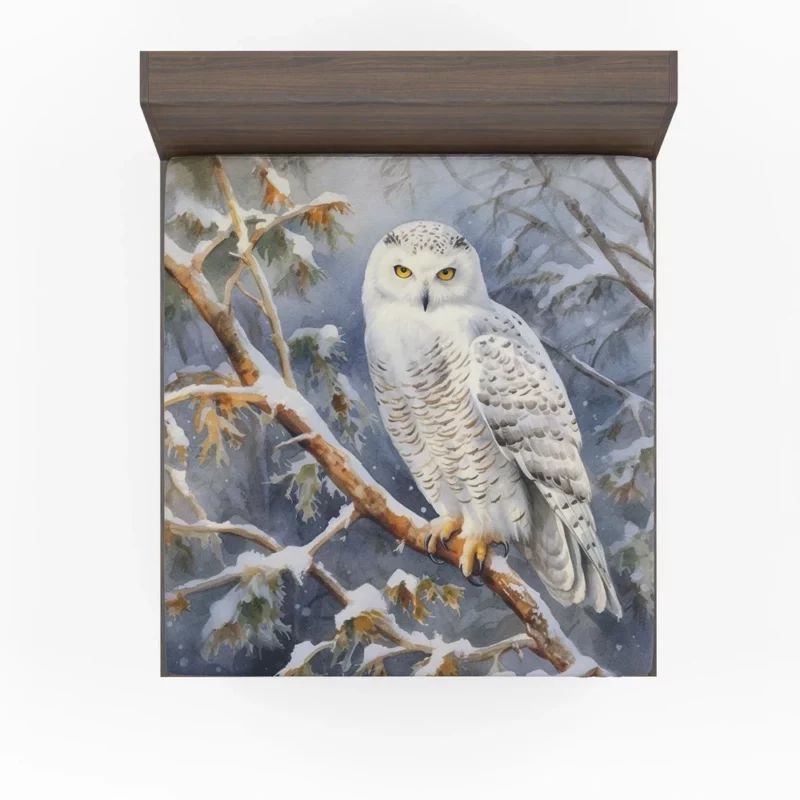 Snowy Owl in Snowy Forest Fitted Sheet