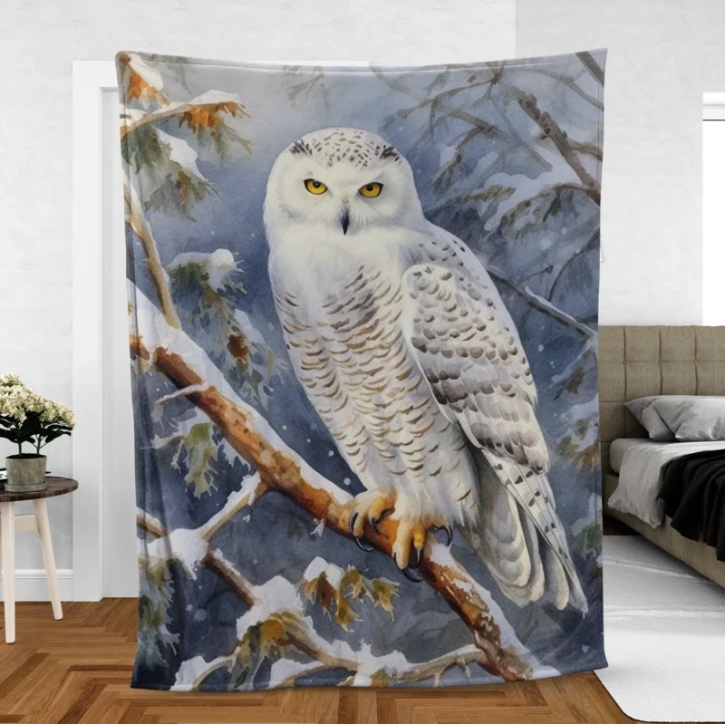 Snowy Owl in Snowy Forest Fleece Blanket