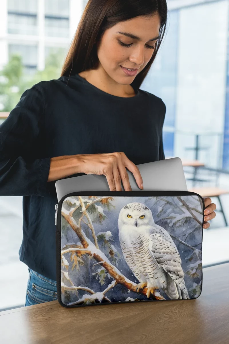 Snowy Owl in Snowy Forest Laptop Sleeve 1