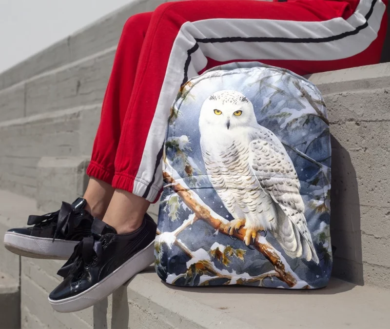 Snowy Owl in Snowy Forest Minimalist Backpack 1