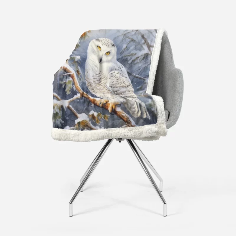 Snowy Owl in Snowy Forest Sherpa Fleece Blanket 1