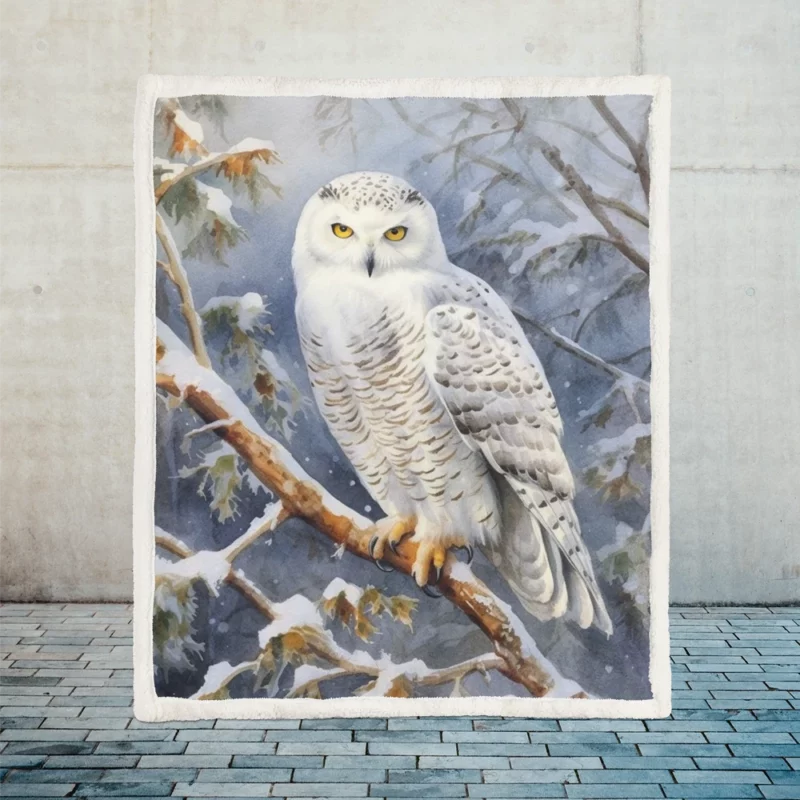 Snowy Owl in Snowy Forest Sherpa Fleece Blanket