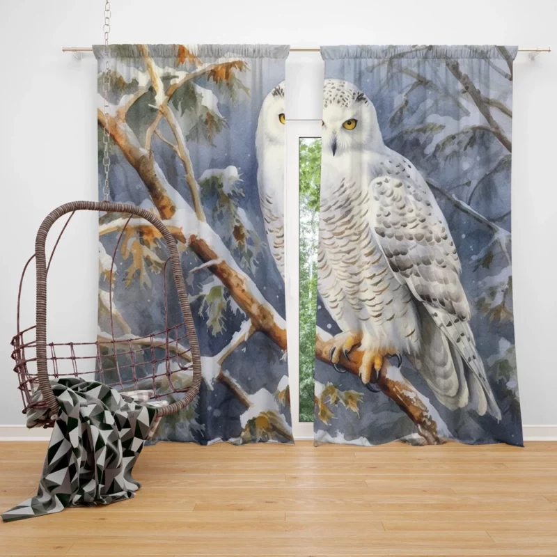 Snowy Owl in Snowy Forest Window Curtain