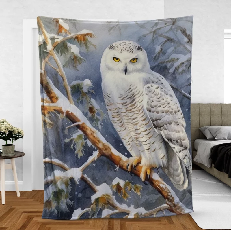 Snowy Owl in Winter Forest Fleece Blanket