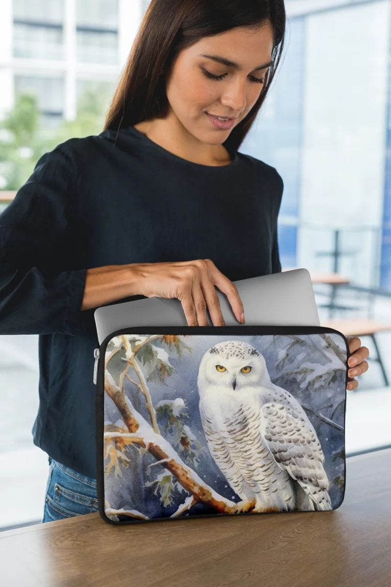 Snowy Owl in Winter Forest Laptop Sleeve 1