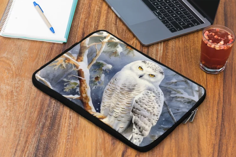 Snowy Owl in Winter Forest Laptop Sleeve 2