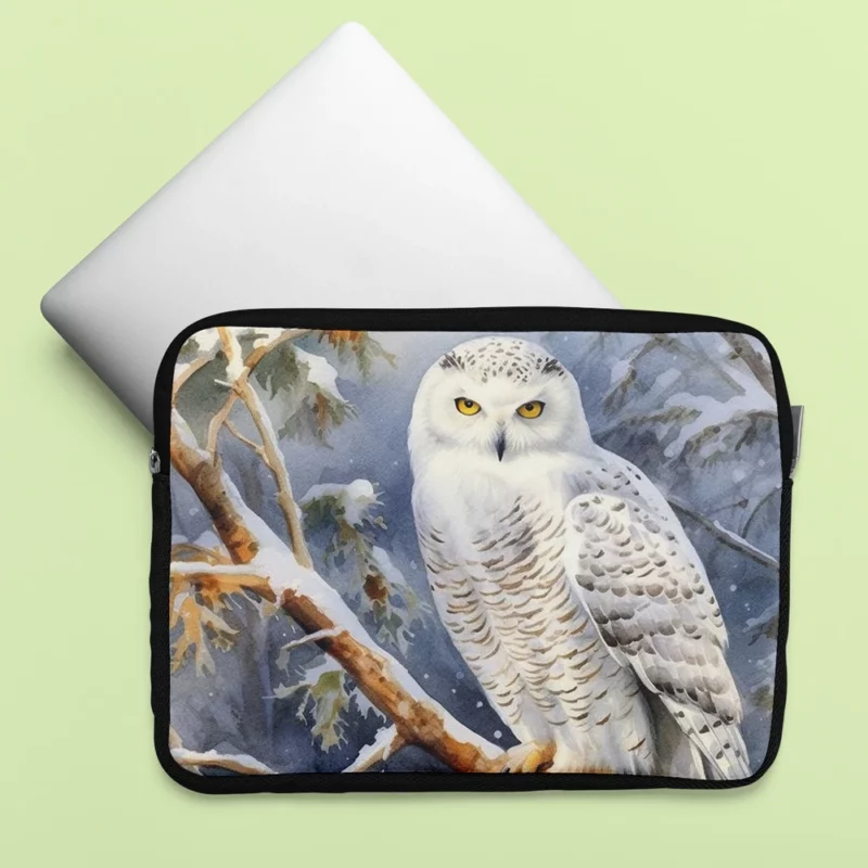 Snowy Owl in Winter Forest Laptop Sleeve