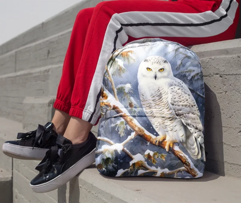 Snowy Owl in Winter Forest Minimalist Backpack 1