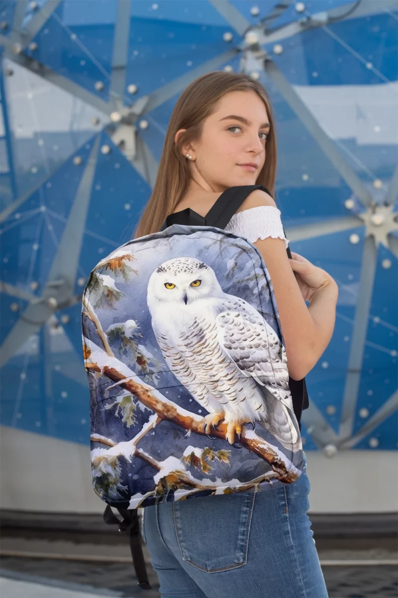 Snowy Owl in Winter Forest Minimalist Backpack 2