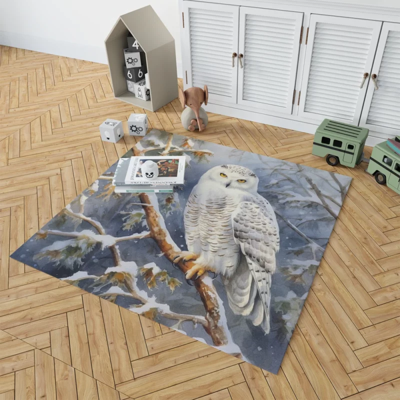 Snowy Owl in Winter Forest Rug 1