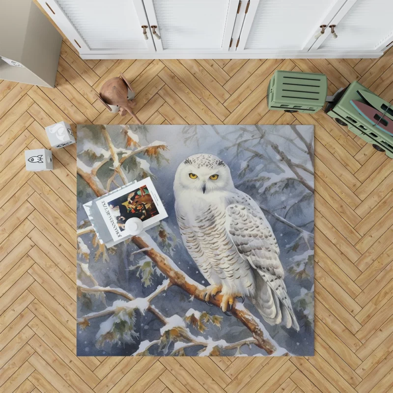 Snowy Owl in Winter Forest Rug