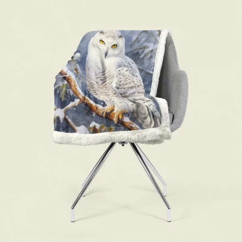 Snowy Owl in Winter Forest Sherpa Fleece Blanket 1